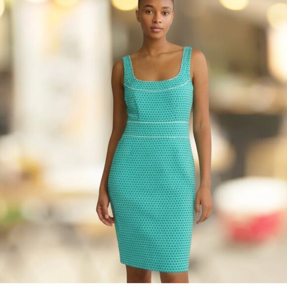 Vintage Paul Costelloe Collection  Turquoise Patterned Dress + 8 + brunch outfit - Picture 1 of 10